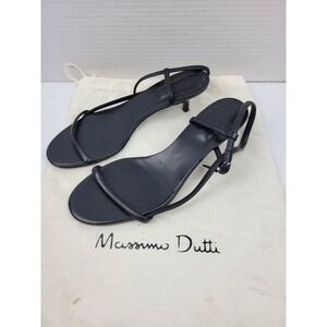 Massimo Dutti Women's Black Leather Strappy Sandals Adjustable Buckle Size 39